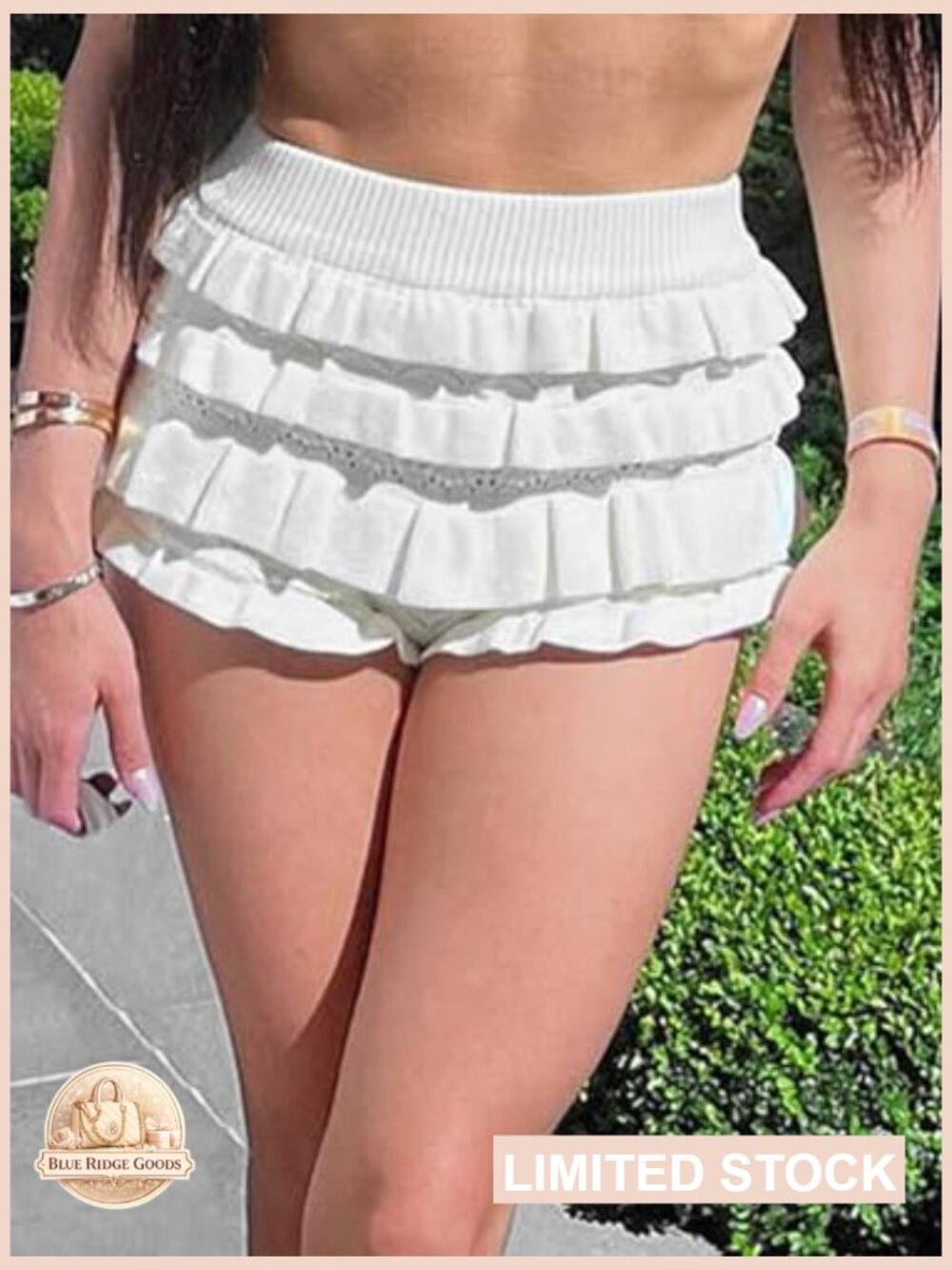 Crochet Knit High Waist Ruffle Shorts Loungewear Summer Beach Essentials - Picture 3 of 6